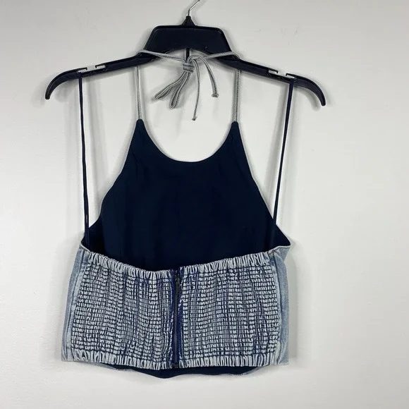 Alice + Olivia Jeans Jaymee Tie Neck Cropped Denim Halter Top Women's Sz 6 - Picture 4 of 12